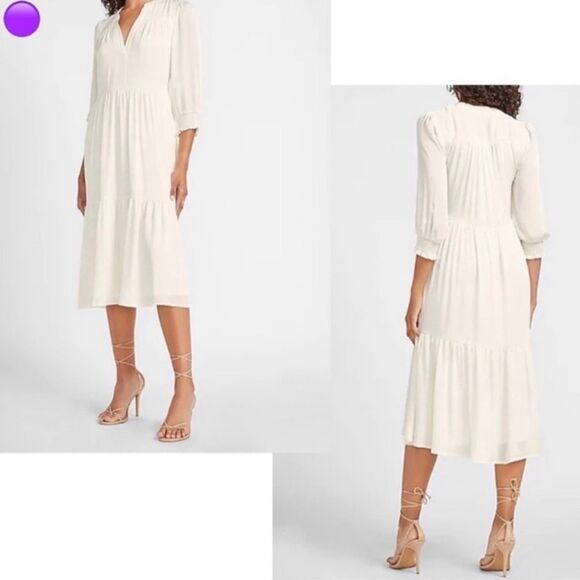 EXPRESS NWT Boho Ivory 3/4 Sleeve Midi Dress M - Picture 15 of 16